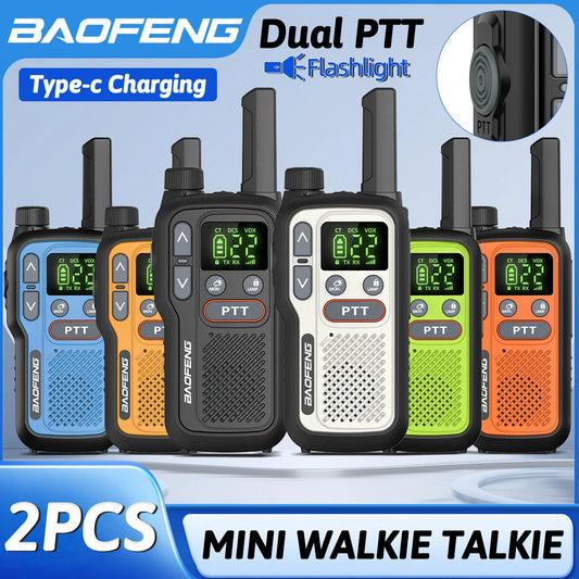 Baofeng – Mini talkie-walkie BF-T18, 2 pièces, double PTT, longue portée, PMR FRS NOAA VOX FM, Radio bidirectionnelle, chargeur de Type C pour voyage et Camping