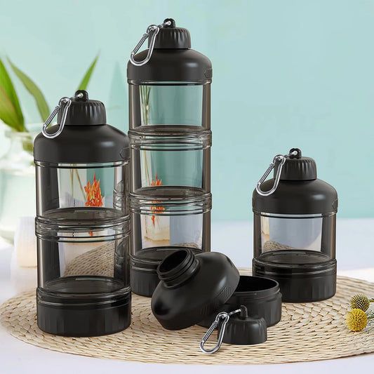 Boîte de poudre de protéines Portable à 3 couches, boîte de poudre d'entonnoir, supplément de Fitness, poignée de bouteille, stockage en couches, boîte à médicaments, boîte de collation