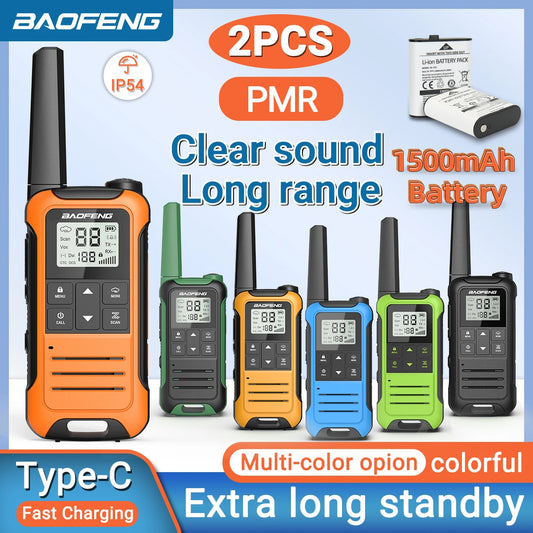Baofeng F22 – Mini talkie-walkie PMR, longue portée, rechargeable, Portable, pour enfants, chargeur de Type C, pour voyage en Camping, 2 pièces